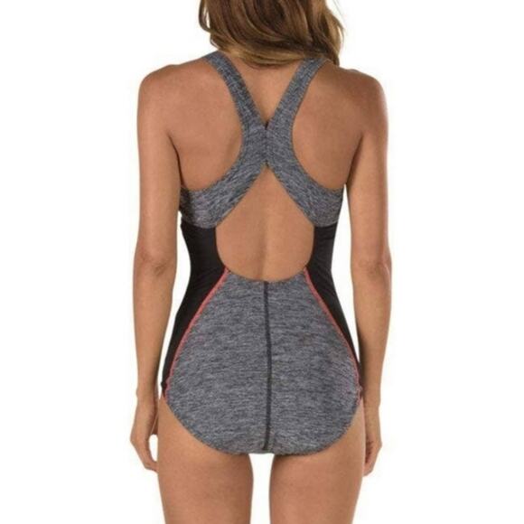 💗 3/$10 💗 Speedo Slimming Gray Black One Piece Swimsuit Medium EUC - Picture 3 of 6